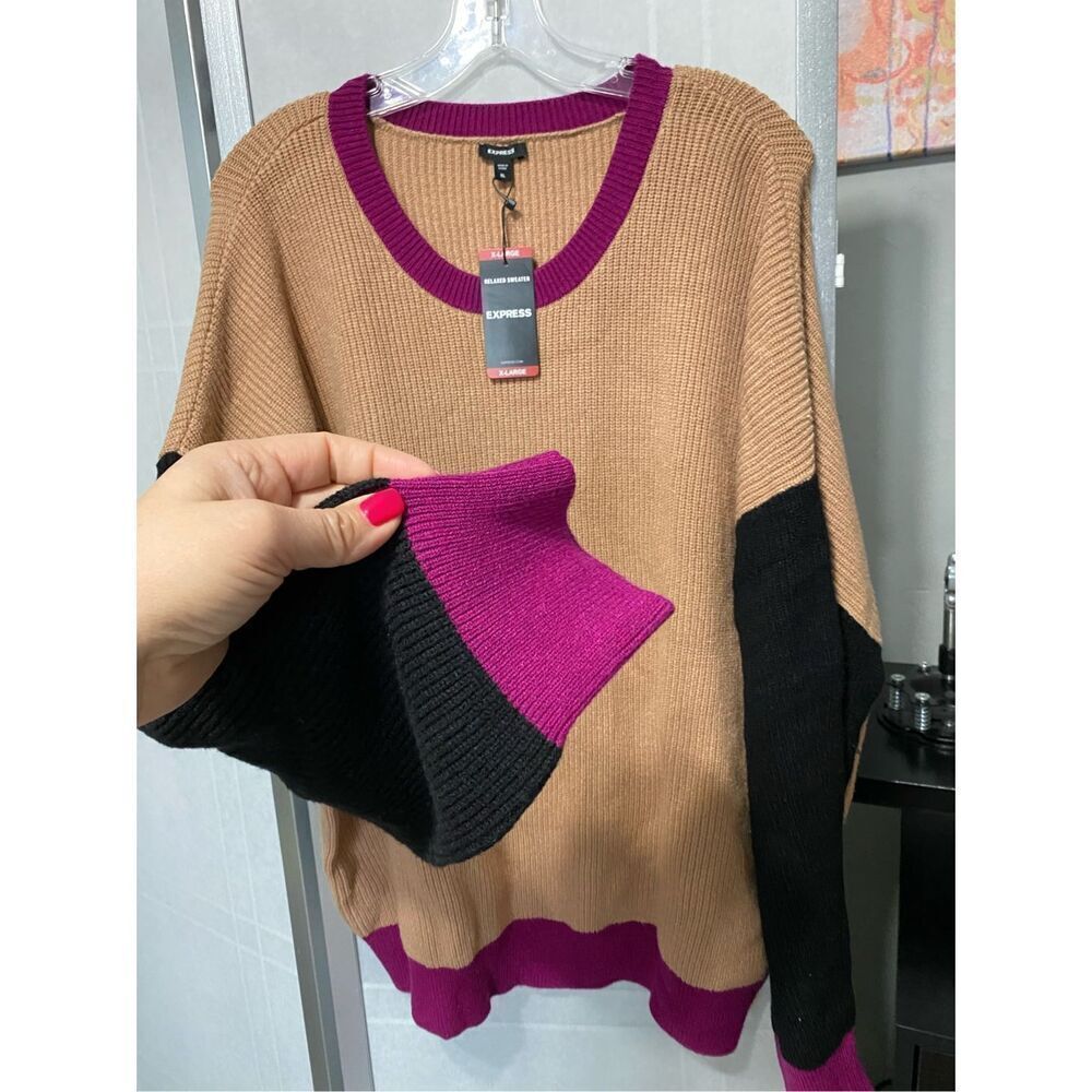 Express color block womens oversized sweater size… - image 4